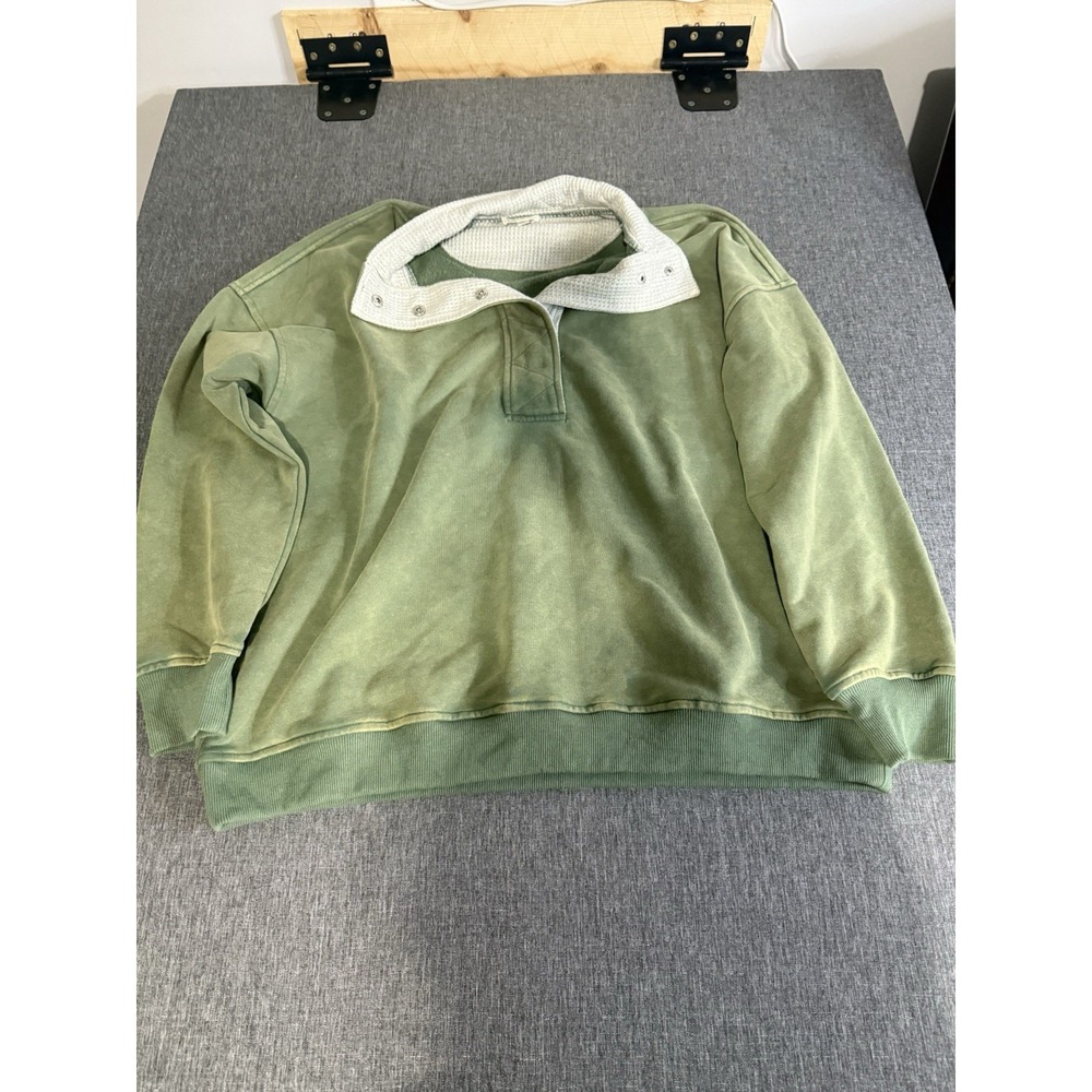 Hem & Thread Green Tie Dye Oversize Quarter Zip Pullover Womens Sz M
